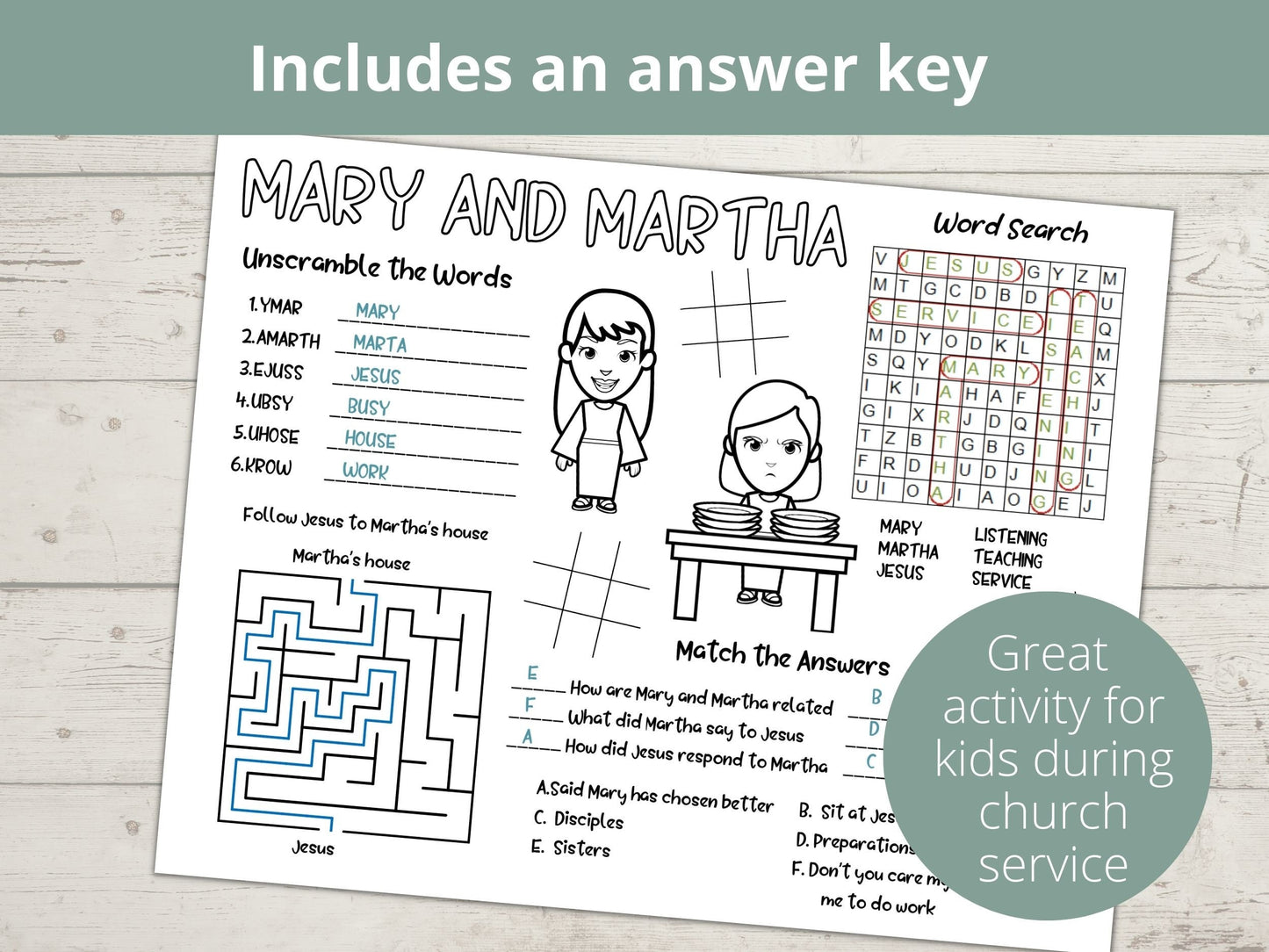 Mary and Martha Printable Activity Page