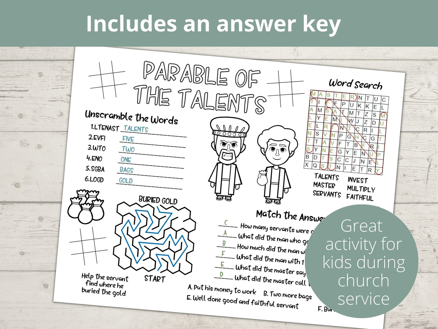 Parable of the Talents Printable Activity Page