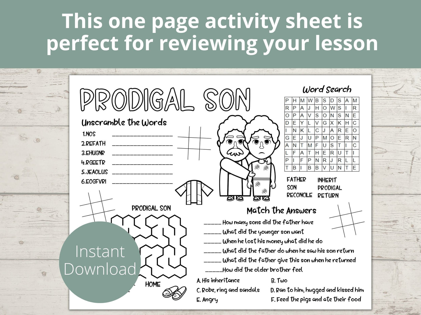 Prodigal Son Printable Activity Page