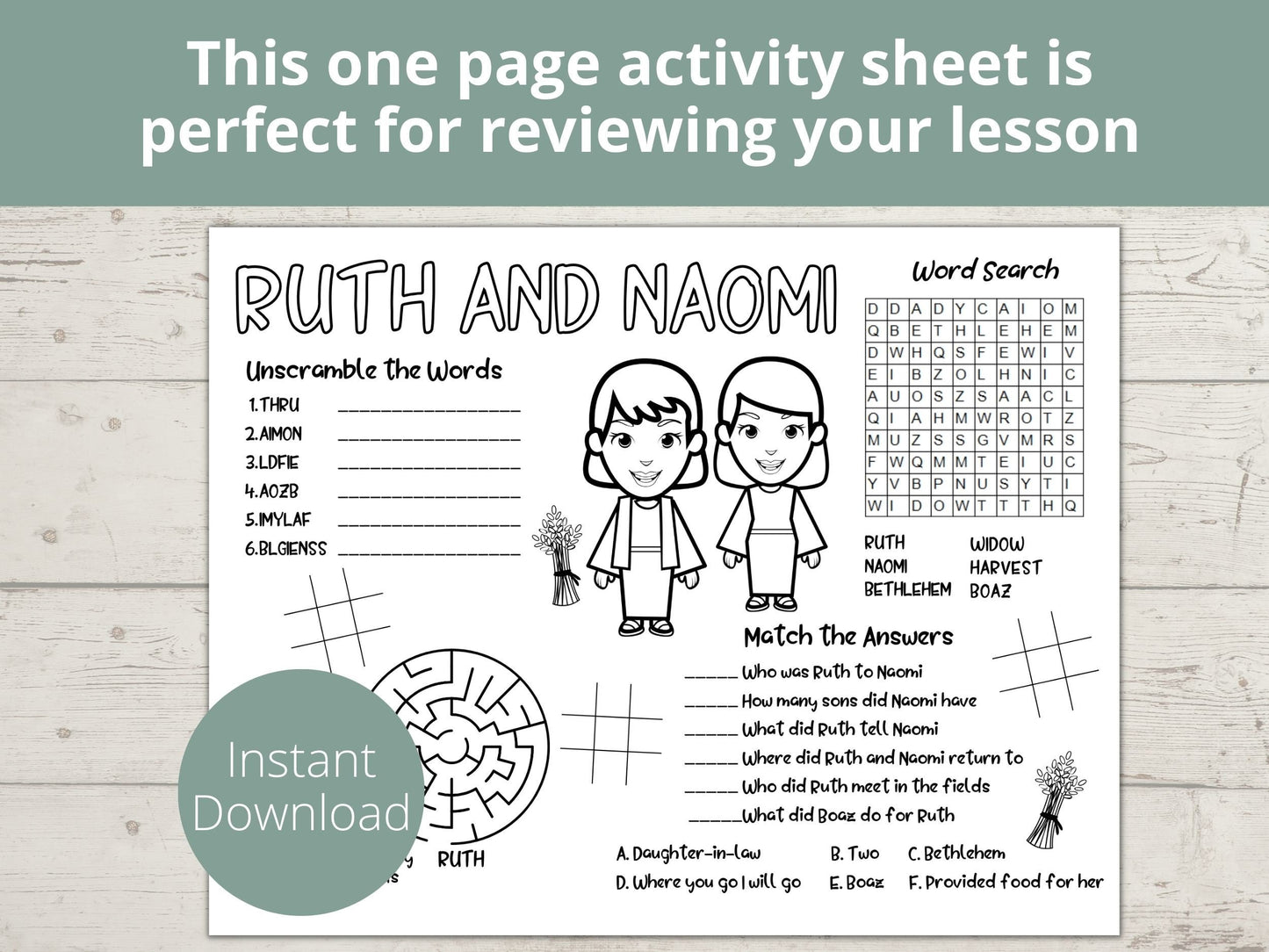 Ruth and Naomi Printable Activity Page