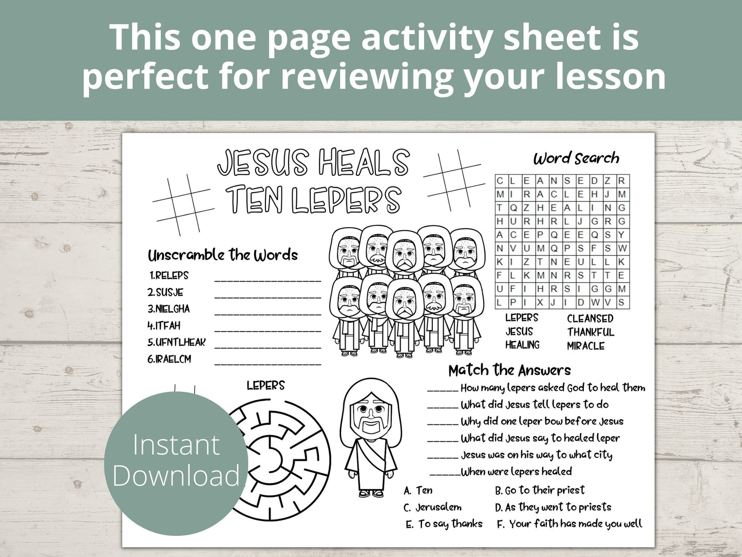 Jesus Heals the Ten Lepers Printable Activity Page