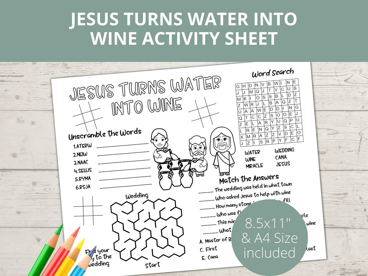 Jesus Turns Water Into Wine Printable Activity Page