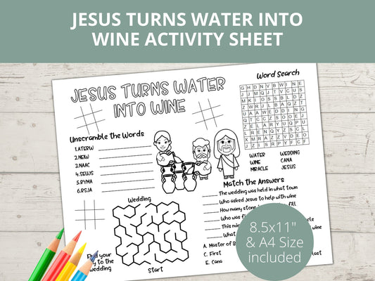 Jesus Turns Water Into Wine Printable Activity Page