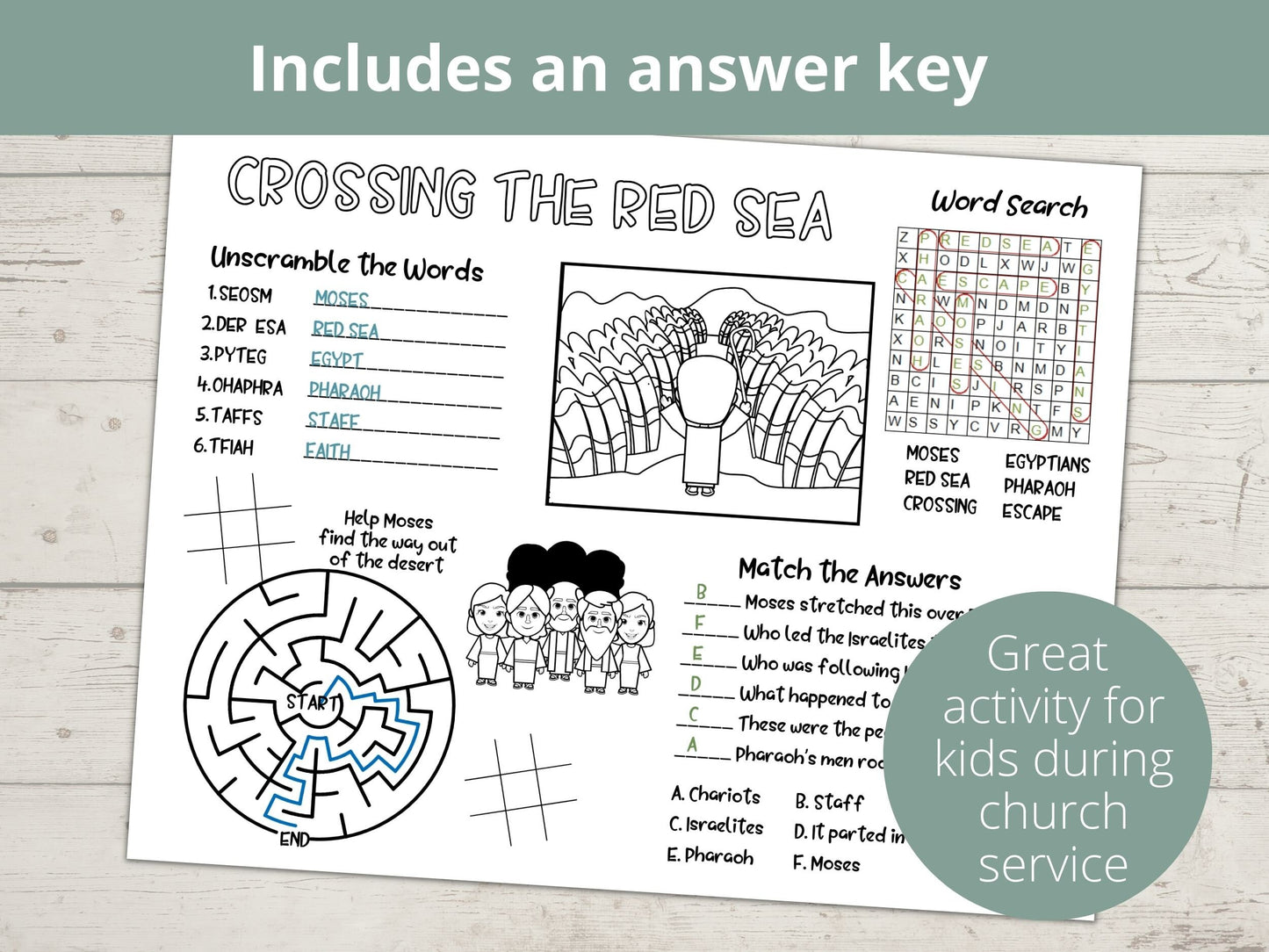 Crossing the Red Sea Printable Activity Page