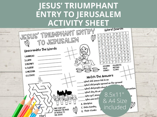 Jesus Triumphant Entry to Jerusalem Printable Activity Page