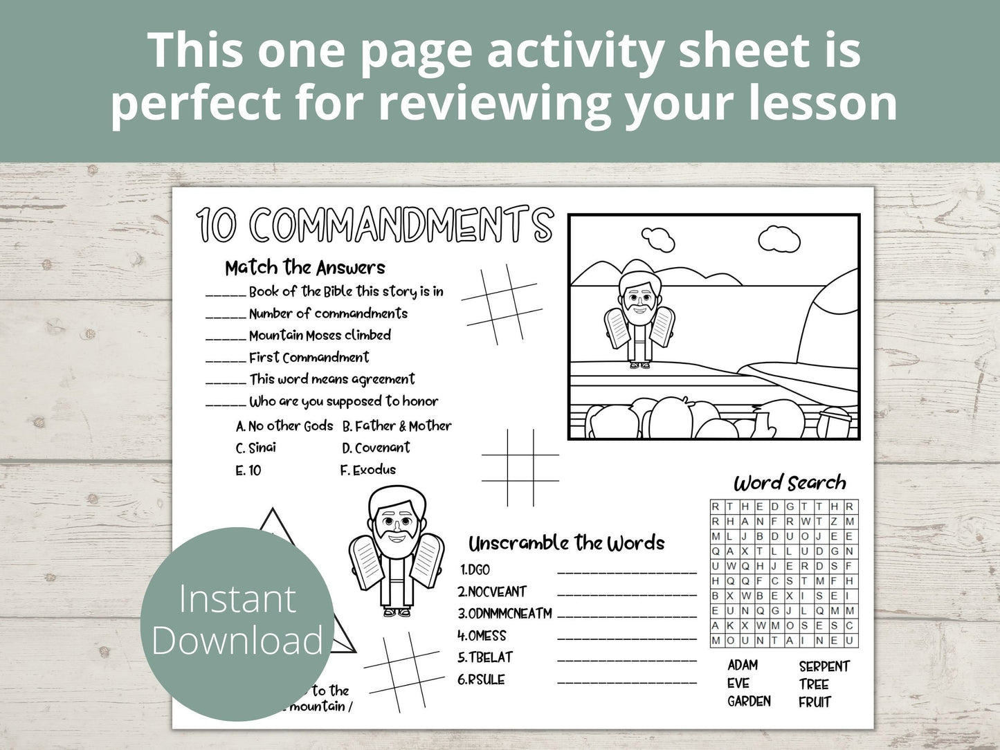 10 Commandments Printable Activity Page