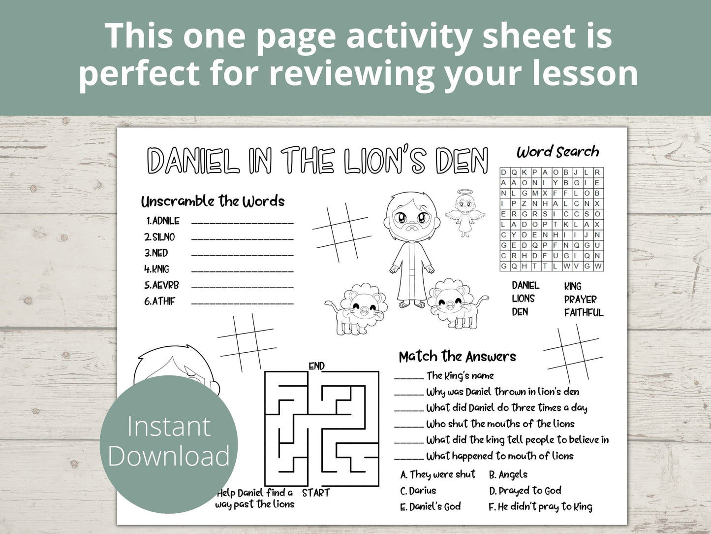 Daniel and the Lions Den Printable Activity Page