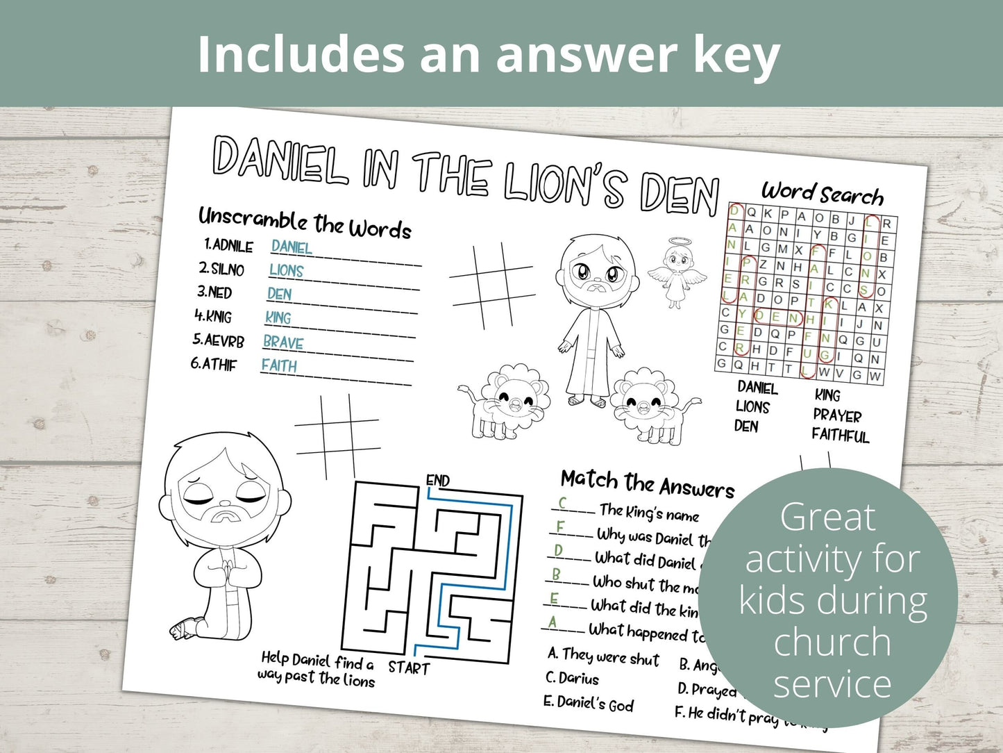 Daniel and the Lions Den Printable Activity Page