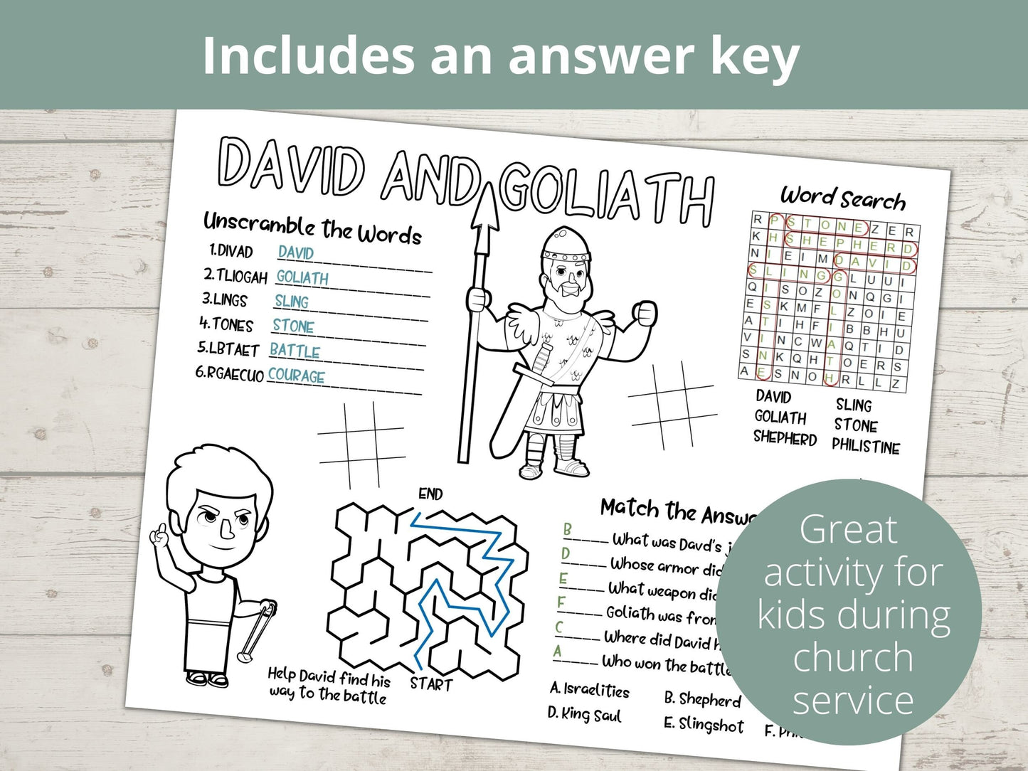 David and Goliath Activities Printable Activity Page