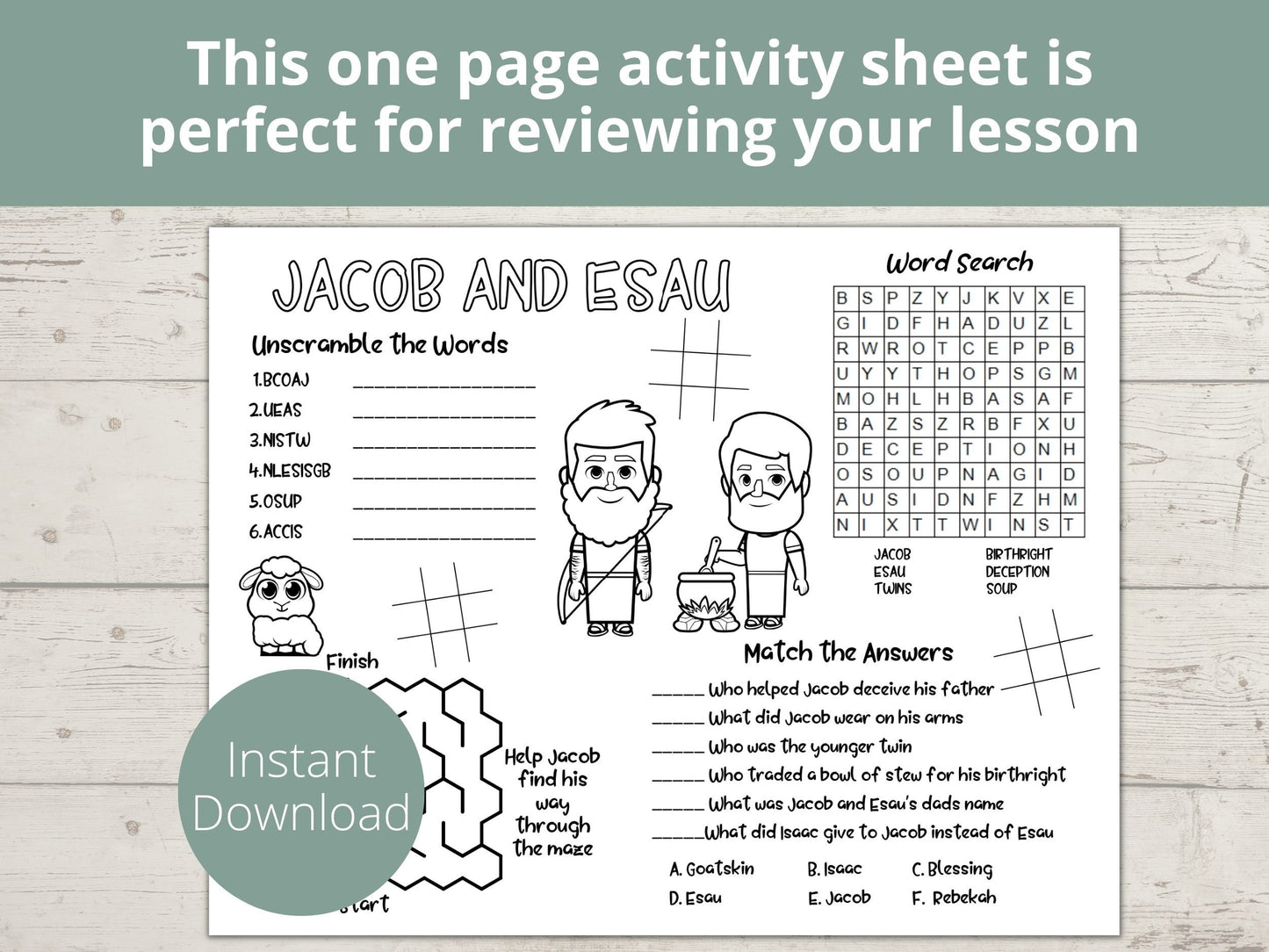 Jacob and Esau Printable Activity Page