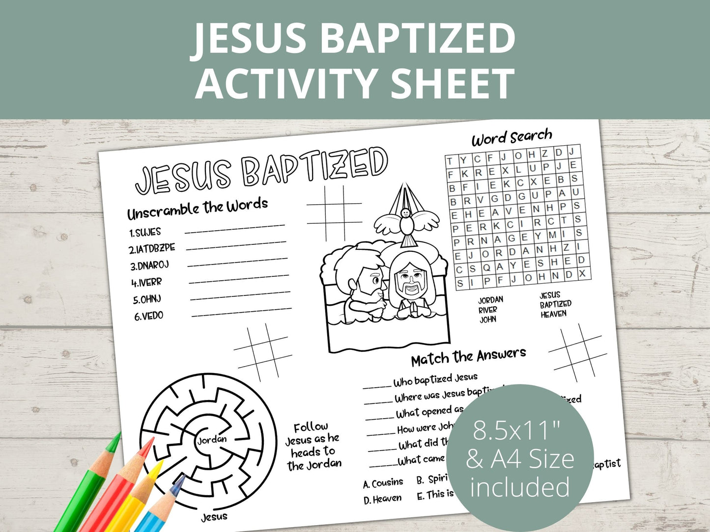 Jesus Being Baptized Printable Activity Page