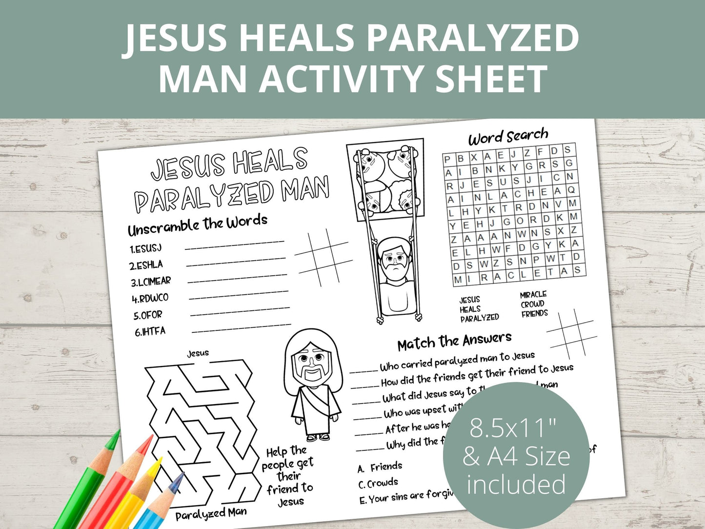 Jesus Heals Paralyzed Man Printable Activity Page