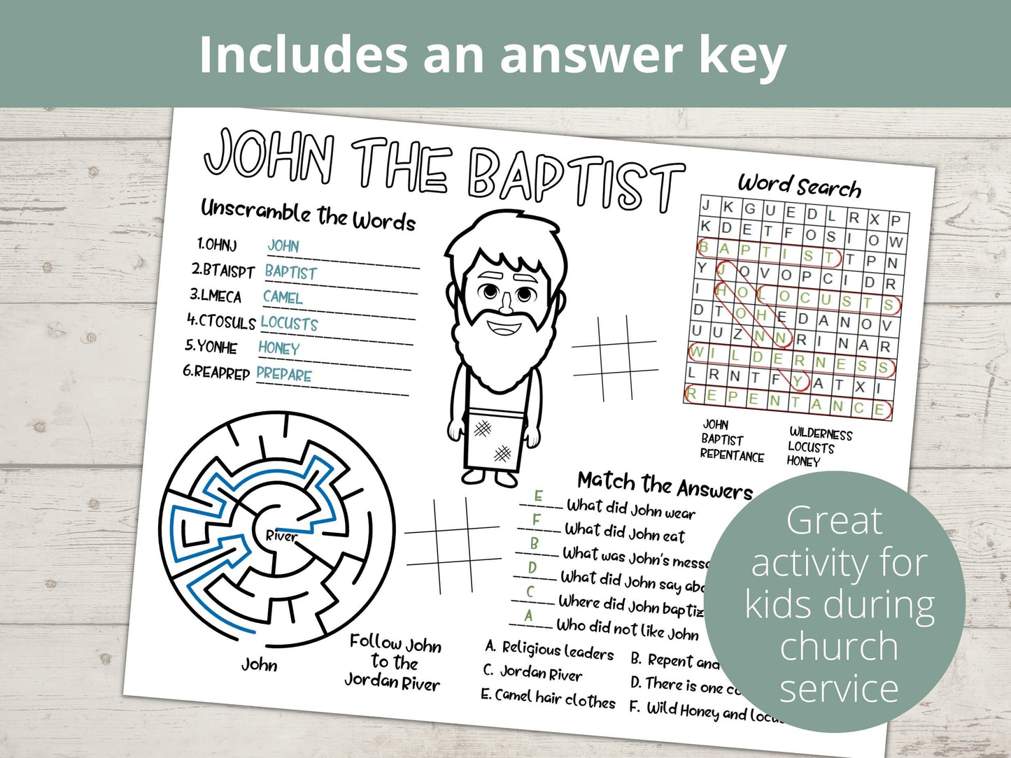 John the Baptist Printable Activity Page