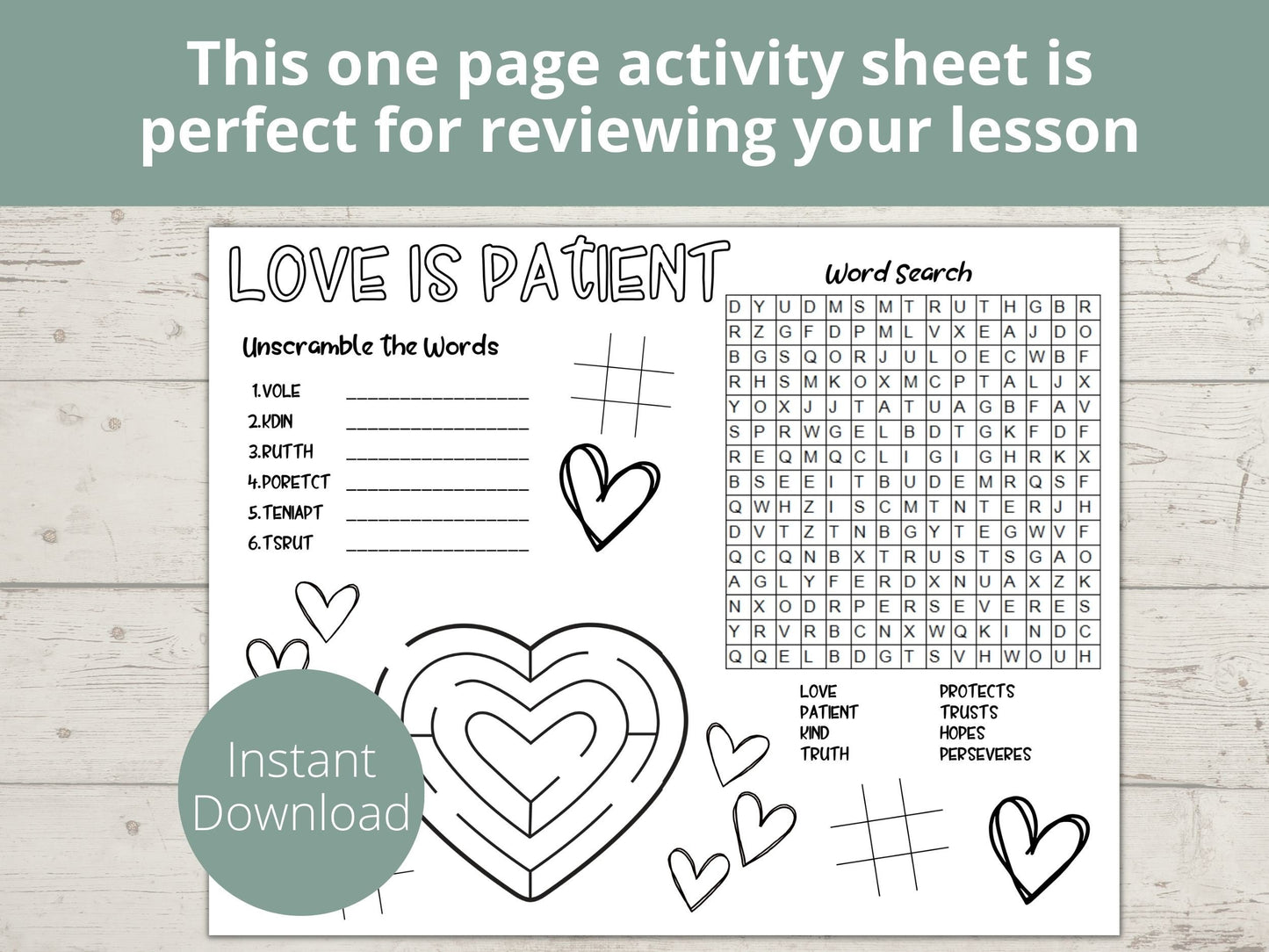 Love is Patient Love is Kind Printable Activity Page