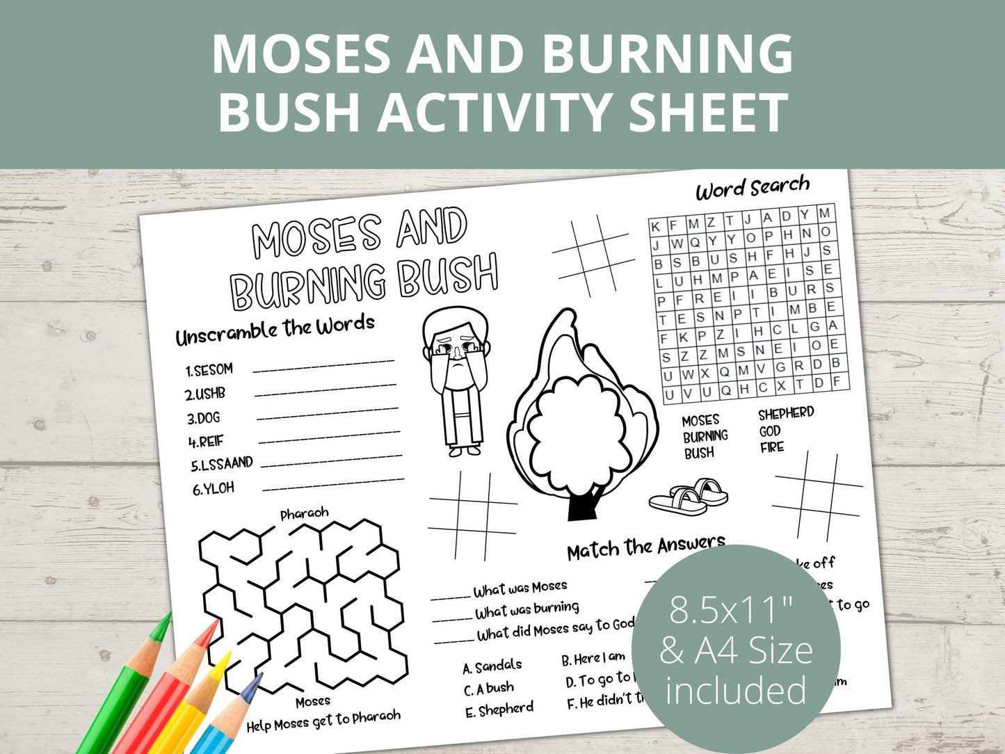 Moses and Burning Bush Printable Activity Page