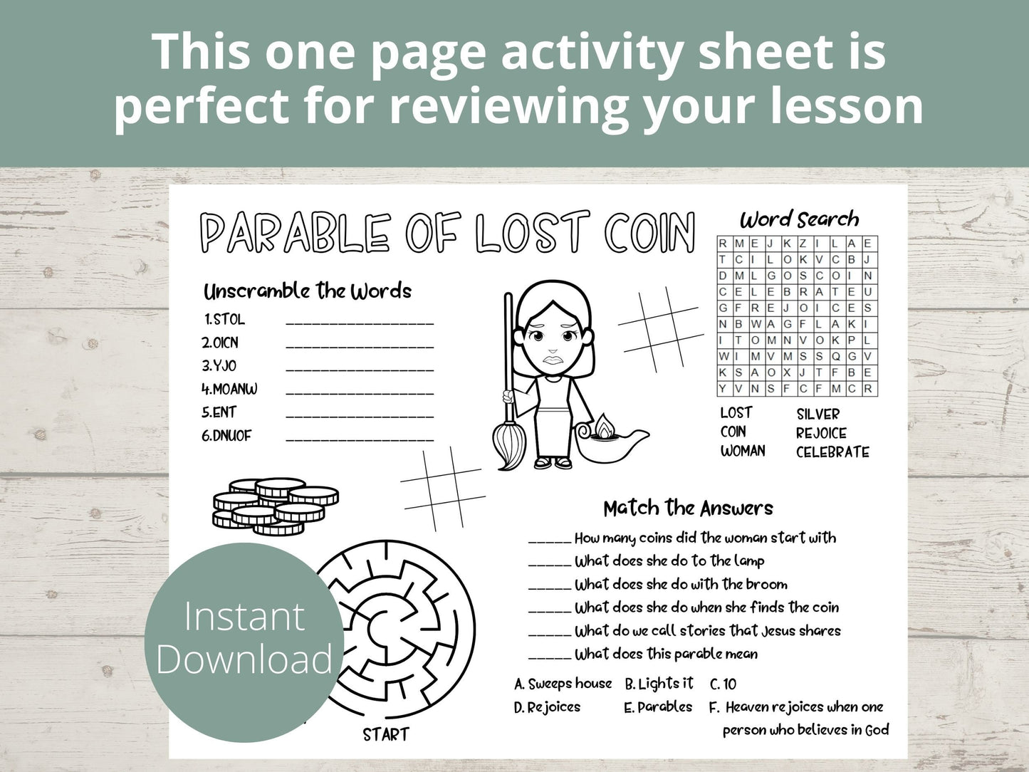 Parable of Lost Coin Printable Activity Page