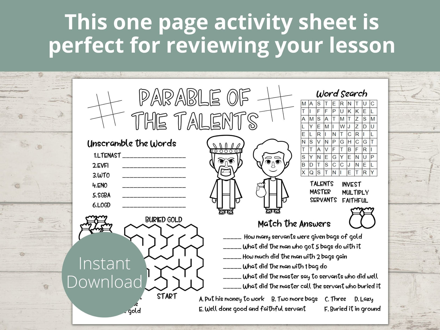 Parable of the Talents Printable Activity Page