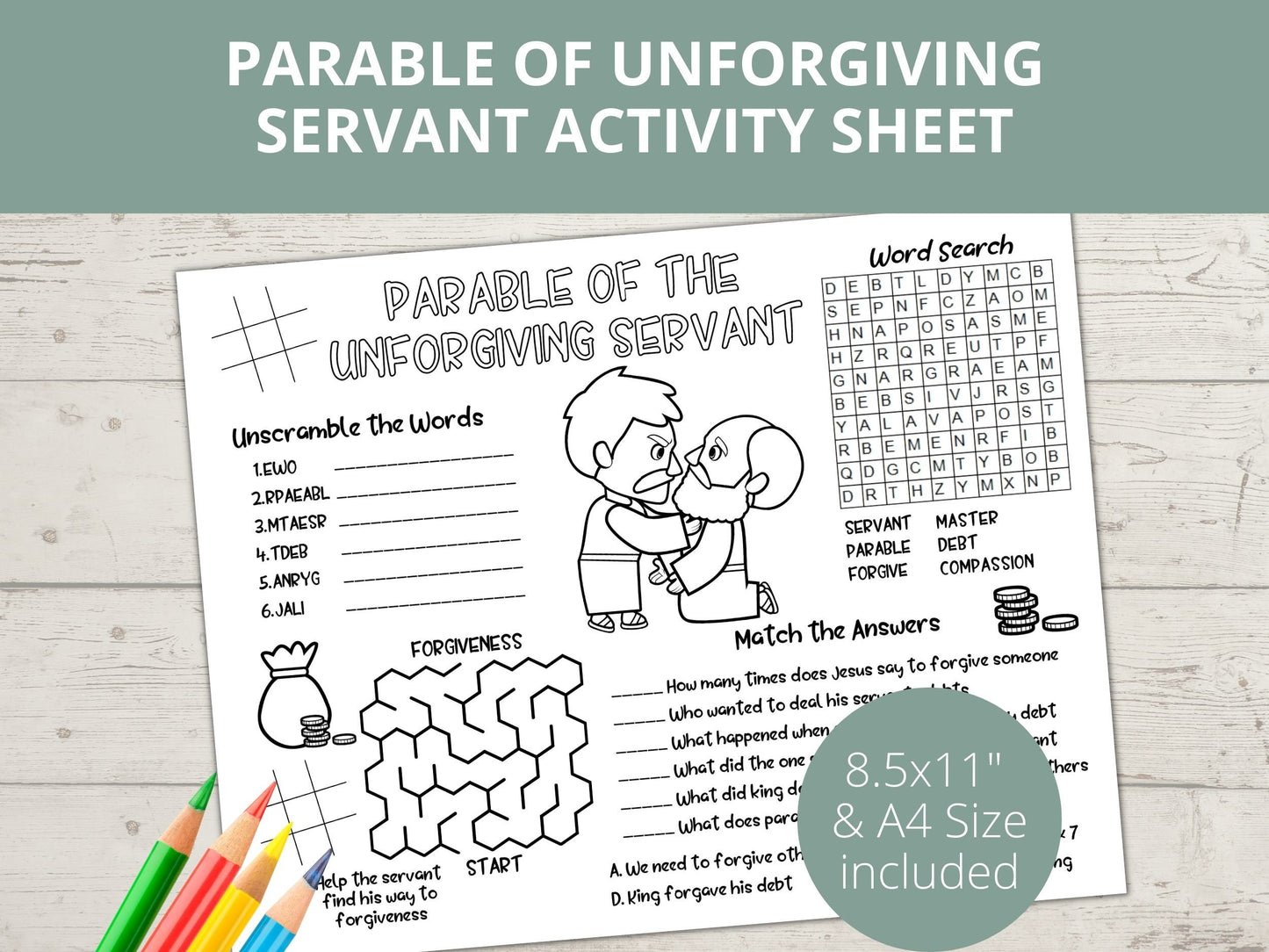 Parable of Unforgiving Servant Printable Activity Page