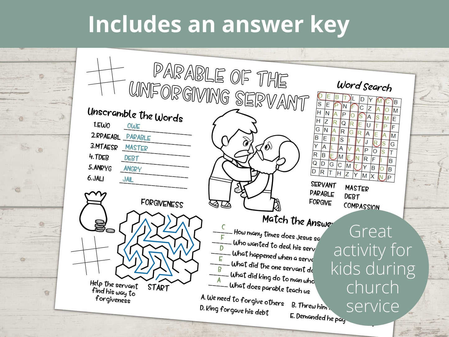 Parable of Unforgiving Servant Printable Activity Page