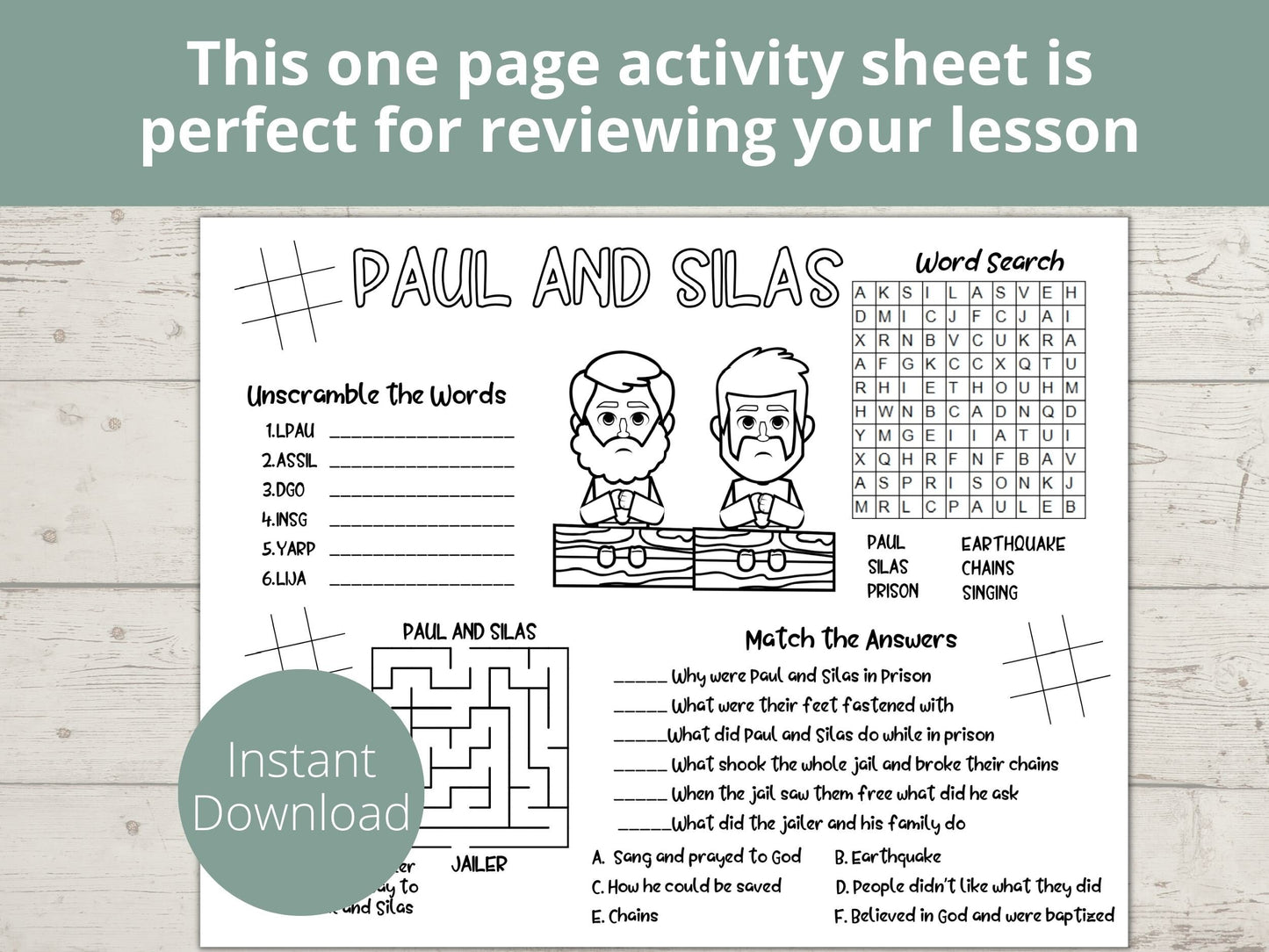 Paul and Silas Printable Activity Page