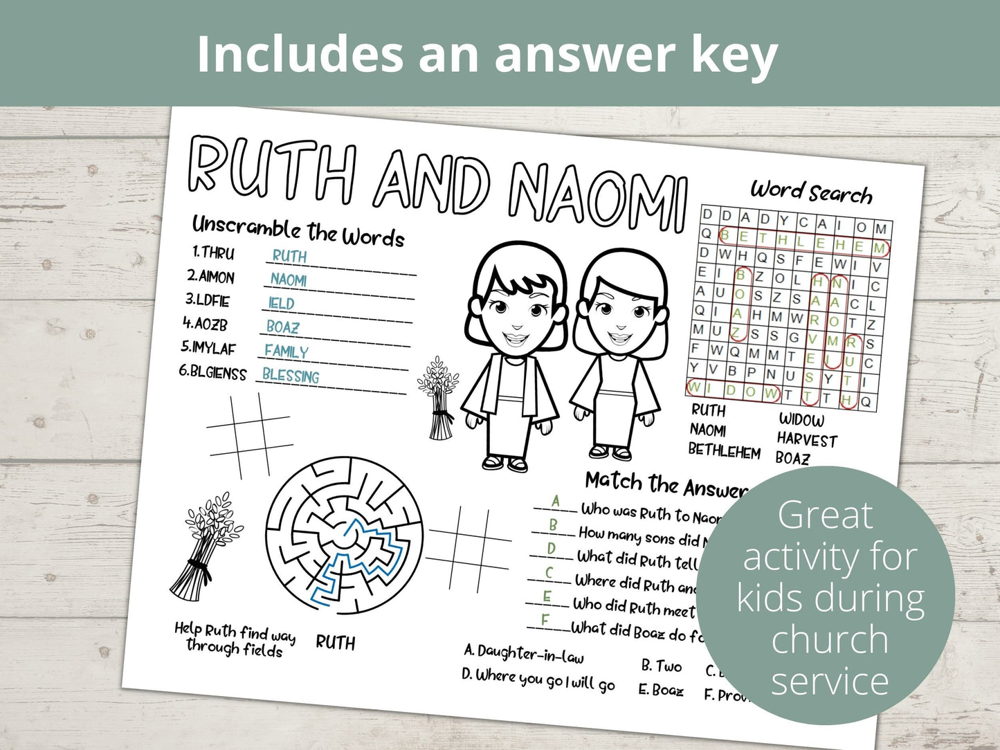 Ruth and Naomi Printable Activity Page