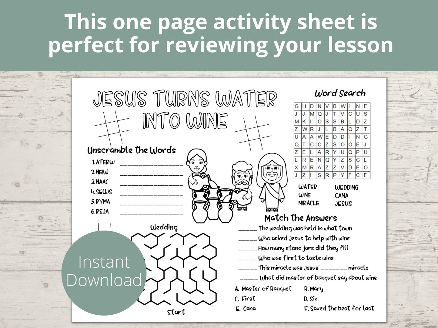 Jesus Turns Water Into Wine Printable Activity Page