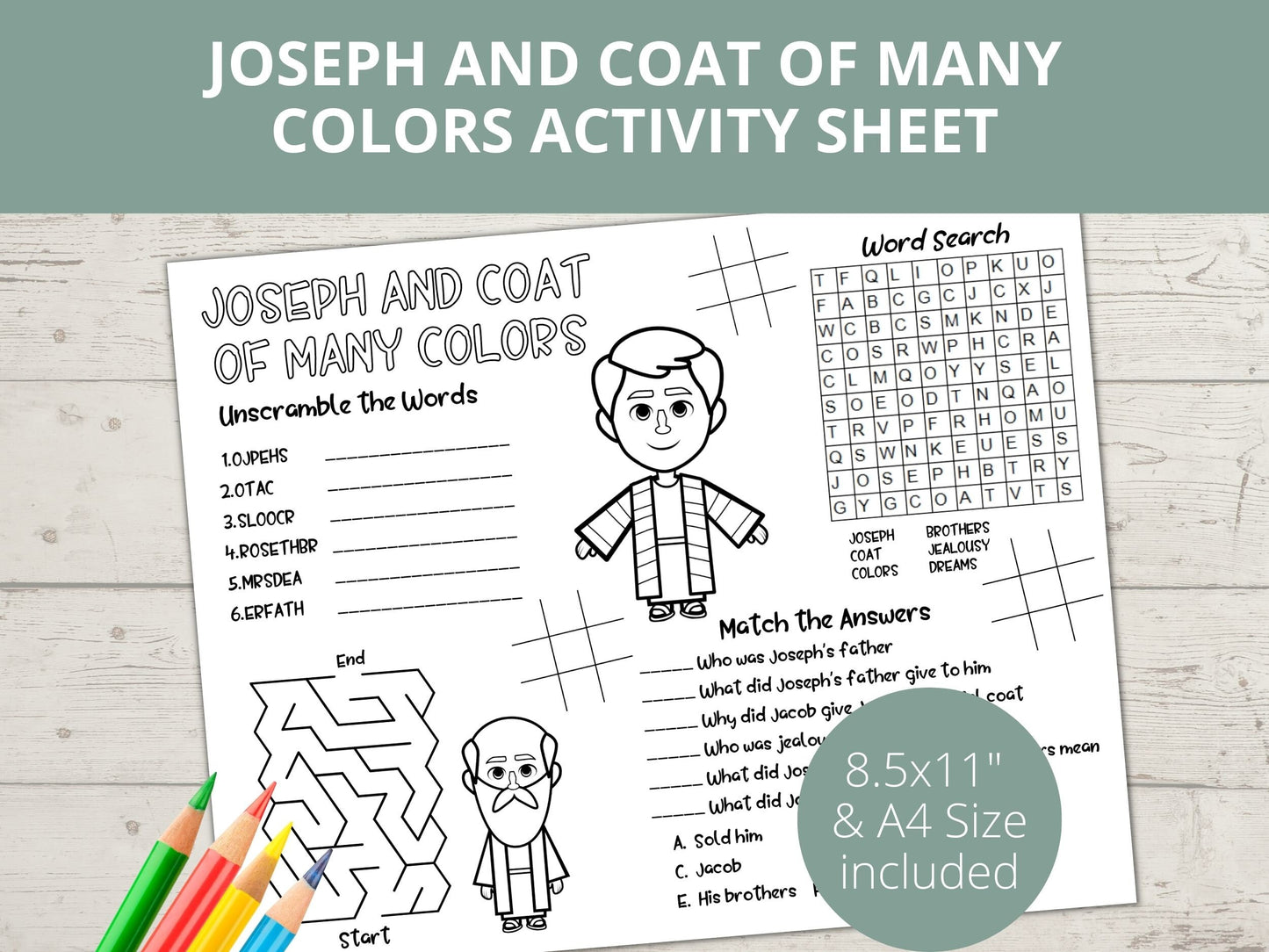 Joseph and the Coat Many Colors Printable Activity Page