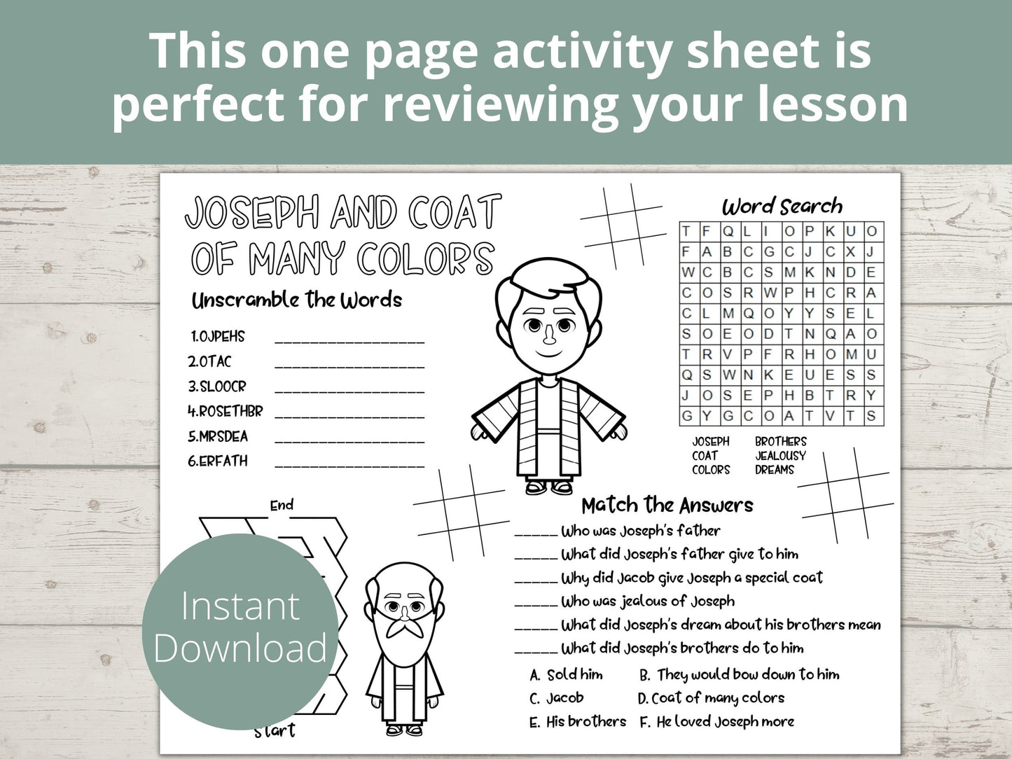 Joseph and the Coat Many Colors Printable Activity Page