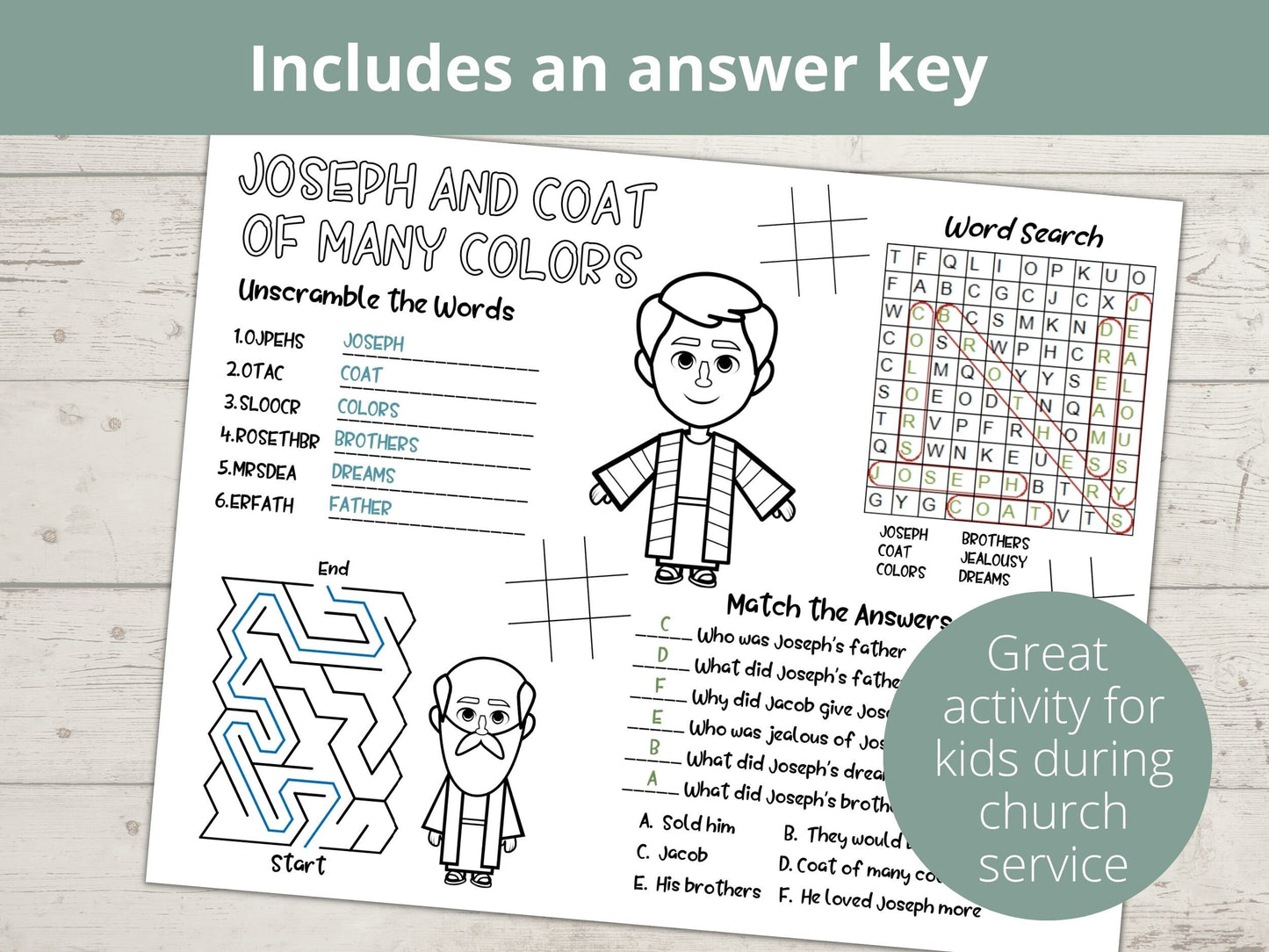 Joseph and the Coat Many Colors Printable Activity Page