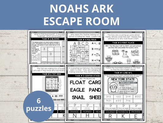 Noah's Ark Printable Escape Room for Kids - 6 puzzles